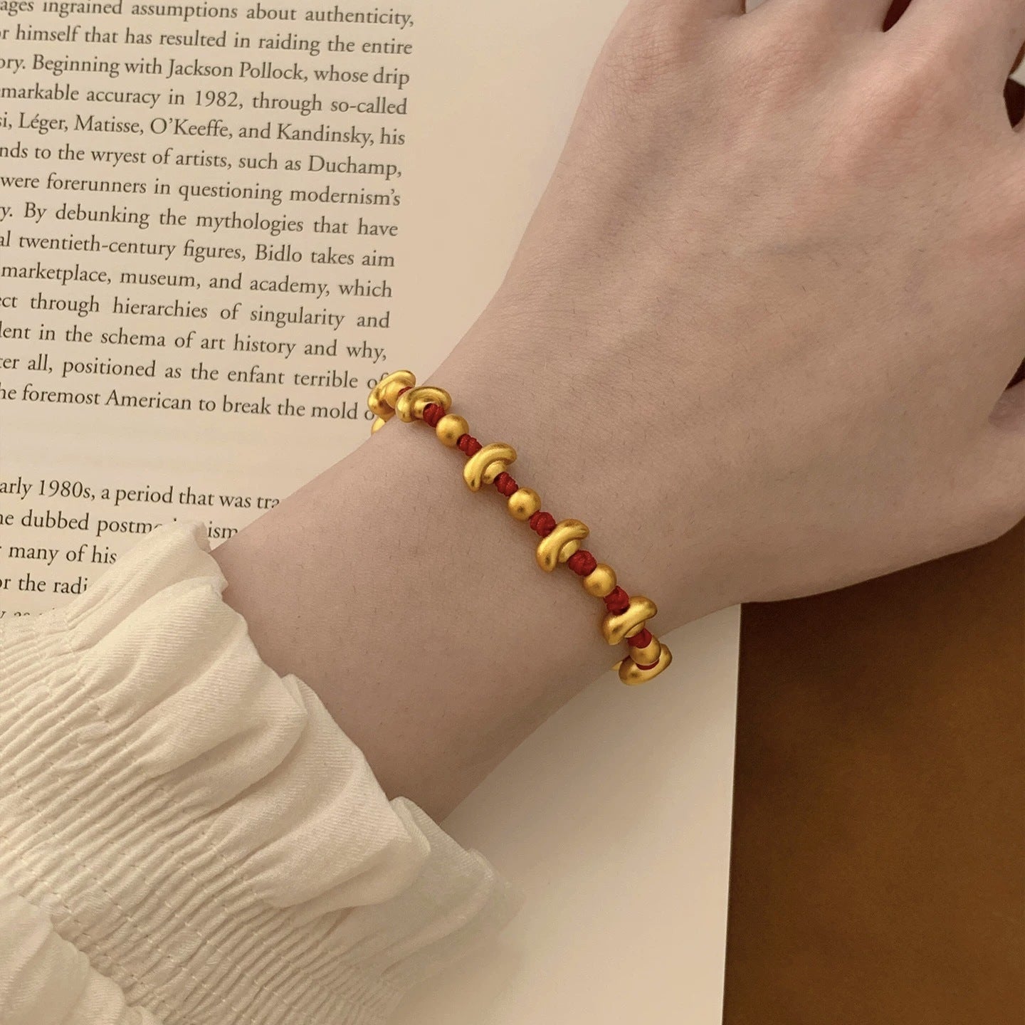 Ancient Style Alluvial Gold Small Life Red Rope Lucky Carrying Bracelet