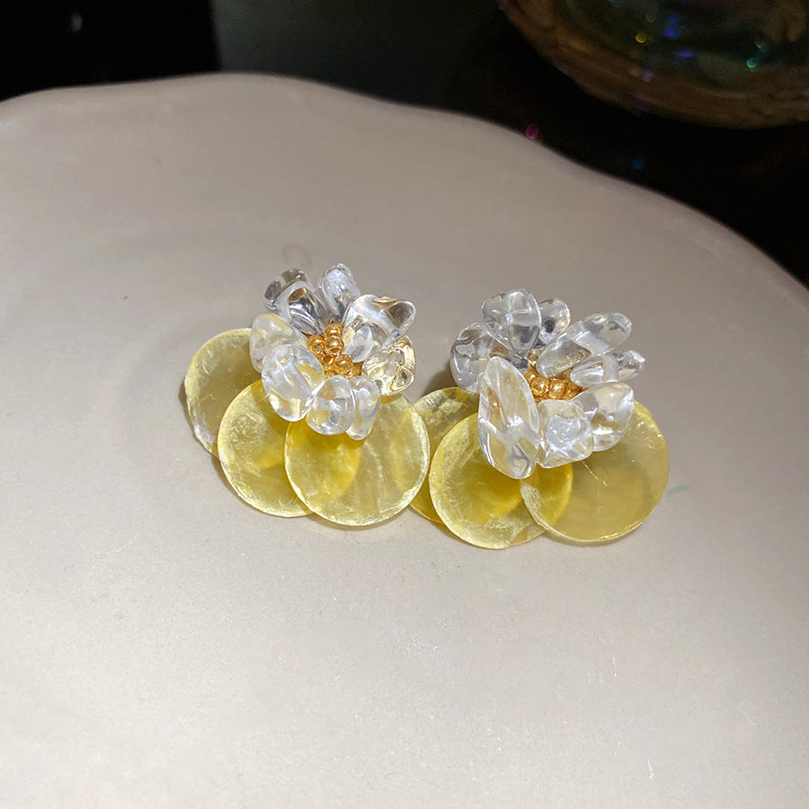 Women's Sier Needle Gravel Shell Round Niche High-grade Vacation Style Sweet Stud Earrings