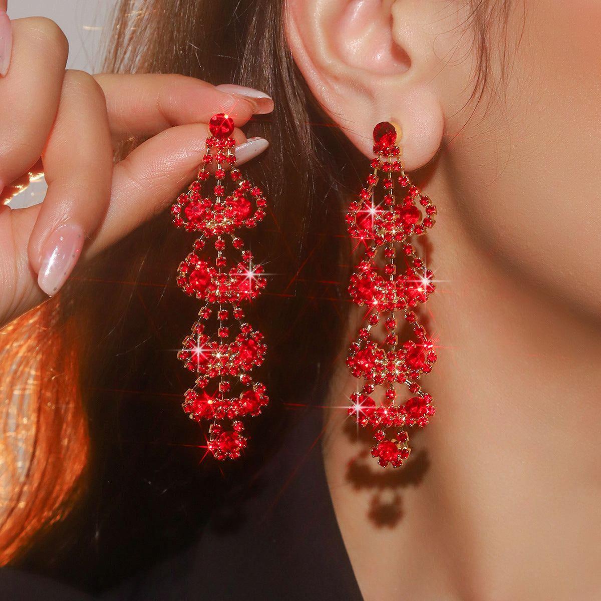 Women's Super Flash Rhinestone Long Fringe High-grade Earrings