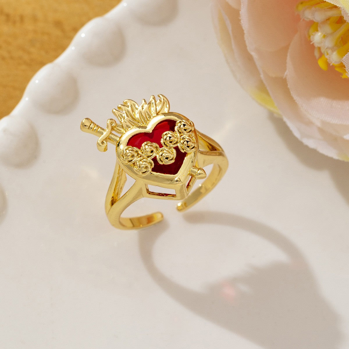 Temperament High Sense Loving Heart With Opening Adjustable Super Flash Ring