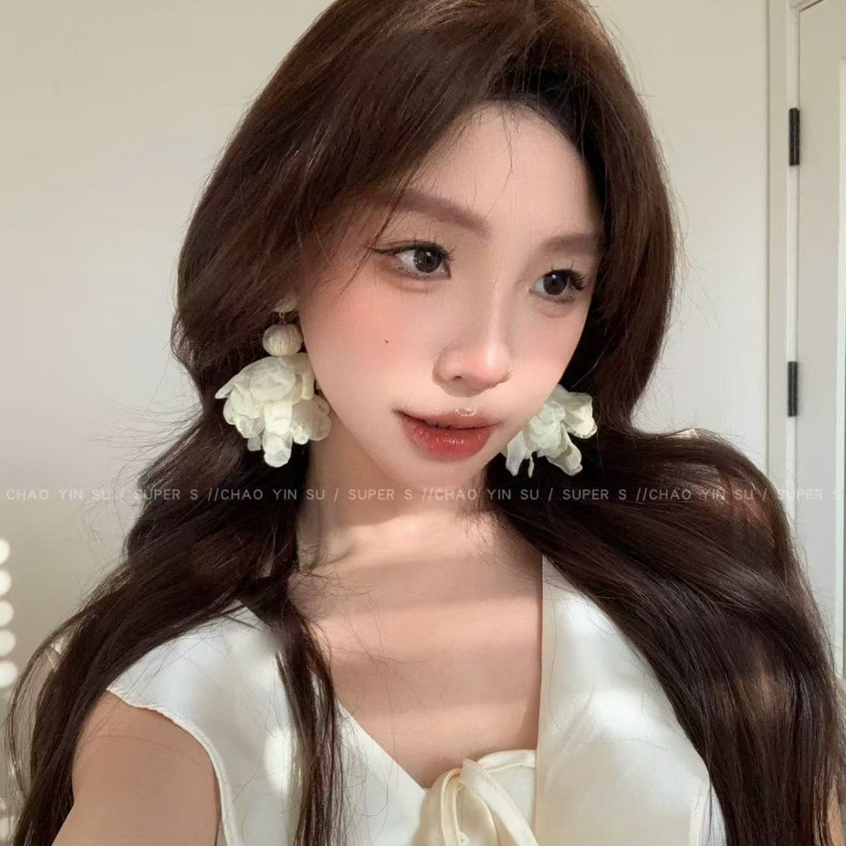 Women's Super Fairy Dopamine Color Mesh Flower Tassel For Unique Beautiful Earrings