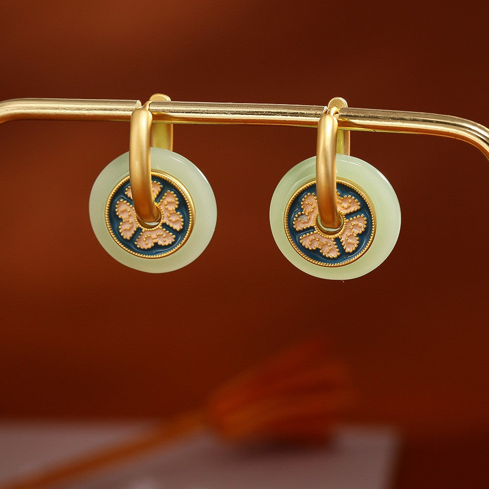 Glazed Fan-shaped Female Niche Advanced Design Multiple Ways Earrings