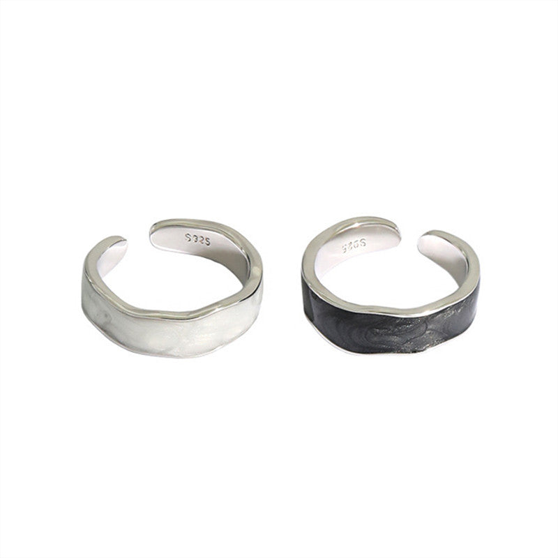 Black White Epoxy Open Female Tide Wave Concave Metal Rings