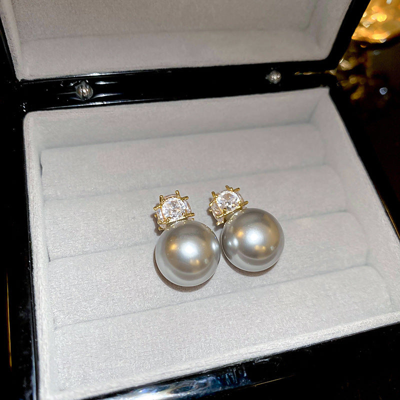 French Flash Zircon Flower Pearl Light Luxury Earrings
