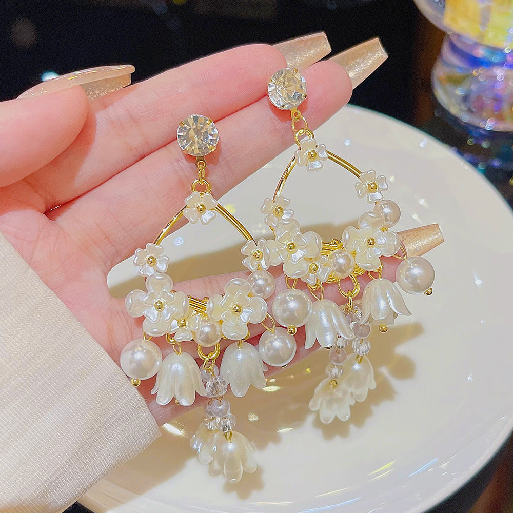Pearl Summer High-grade National Style Chinese Retro Minority Design Petal Earrings