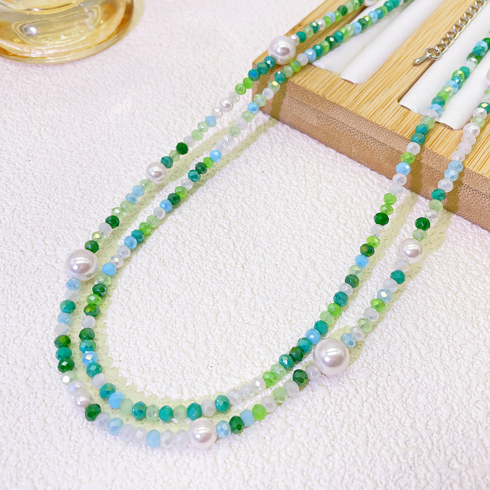 Style Glass Beaded Small Fresh Mixed Color Clavicle Chain Necklaces