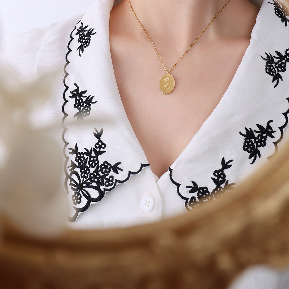 Carved Flower Titanium Steel Creative Design Necklace