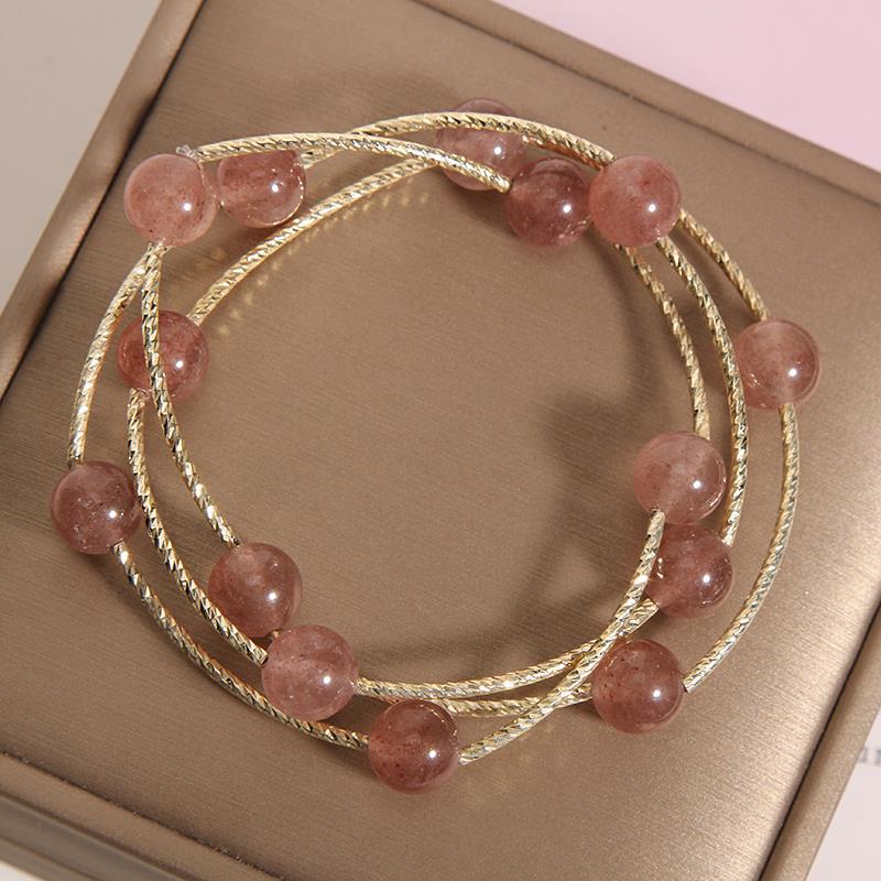 Women's Strawberry Quartz Niche Design Pink Crystal Bracelets