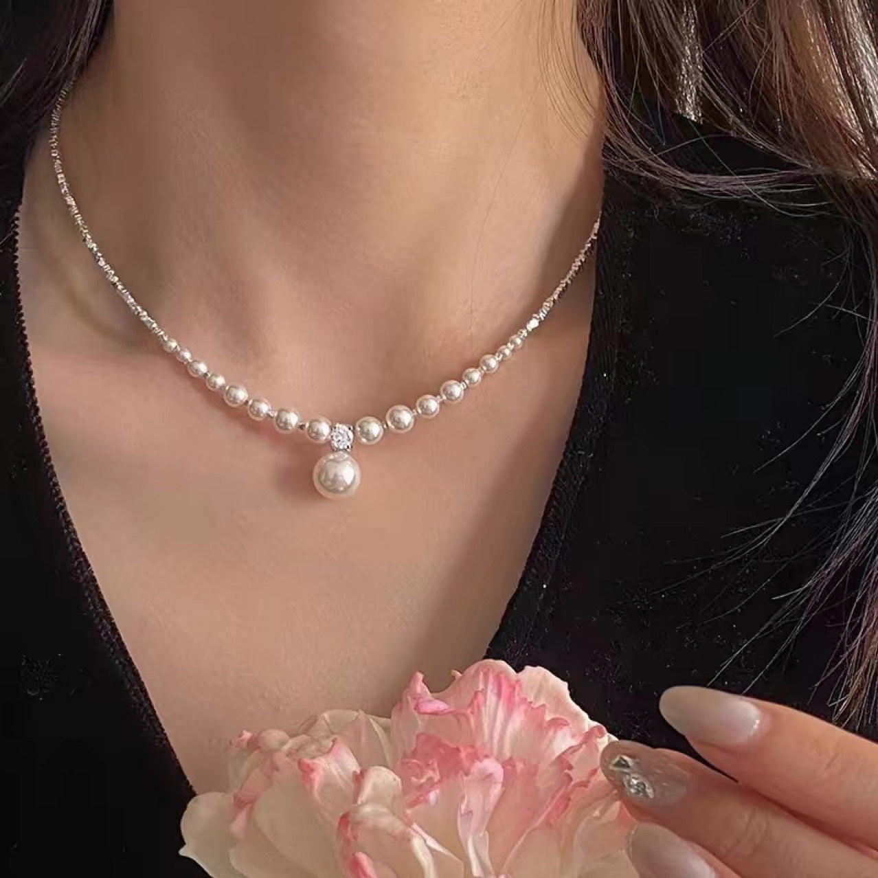 Light Pearl Gradient Small Pieces Of Sier Niche Necklace
