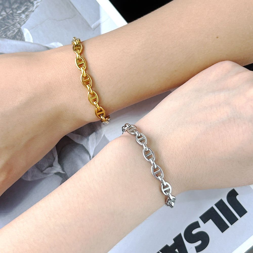 Pig Nose Titanium Steel Chain Hip Hop Jewelry Set