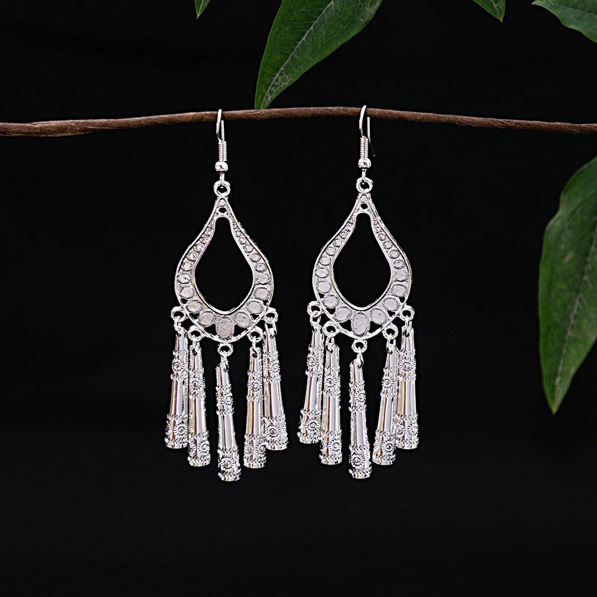 Imitation Sier Miao Minority Tourist Attractions Bohemian Exaggerated Long Leaves Earrings