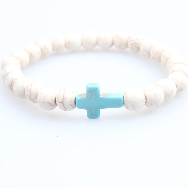 Women's & Men's Turquoise Cross Volcanic Rock Beaded Vintage Bracelet