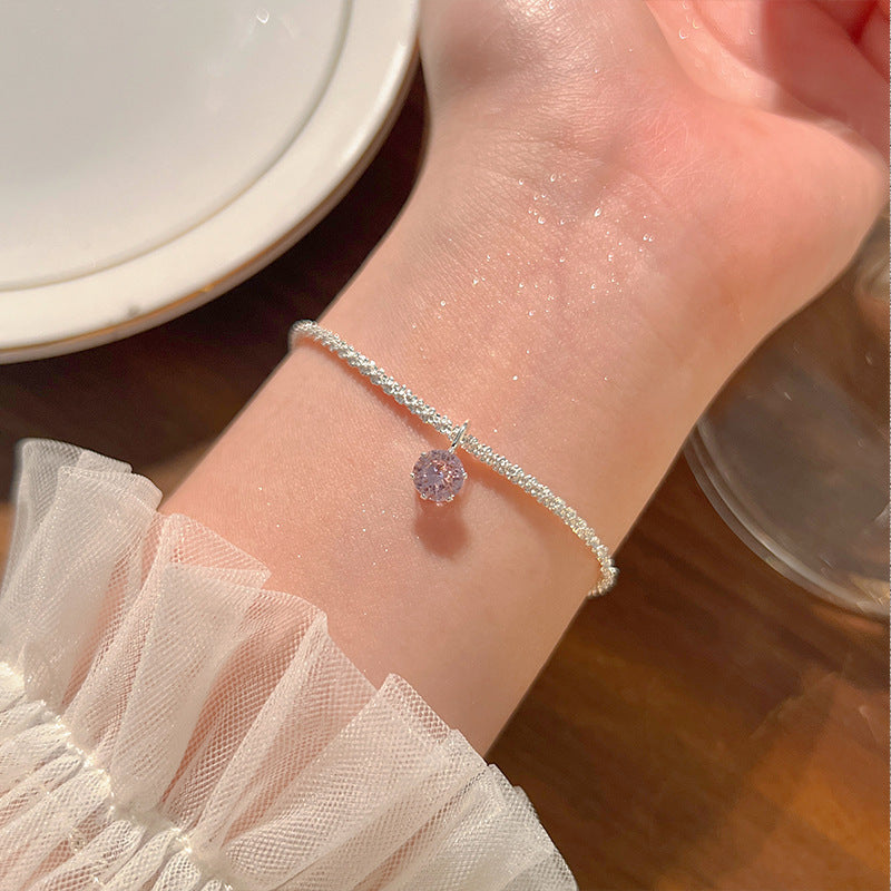 Women's Exquisite Sterling Sier Snake Bones Chain Ball Stitching Asymmetric Light Bracelet
