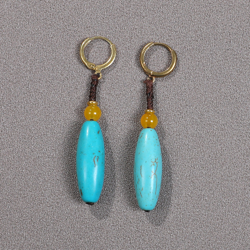 Ding Ear Imitation Turquoise Tibetan Ethnic Style Earrings