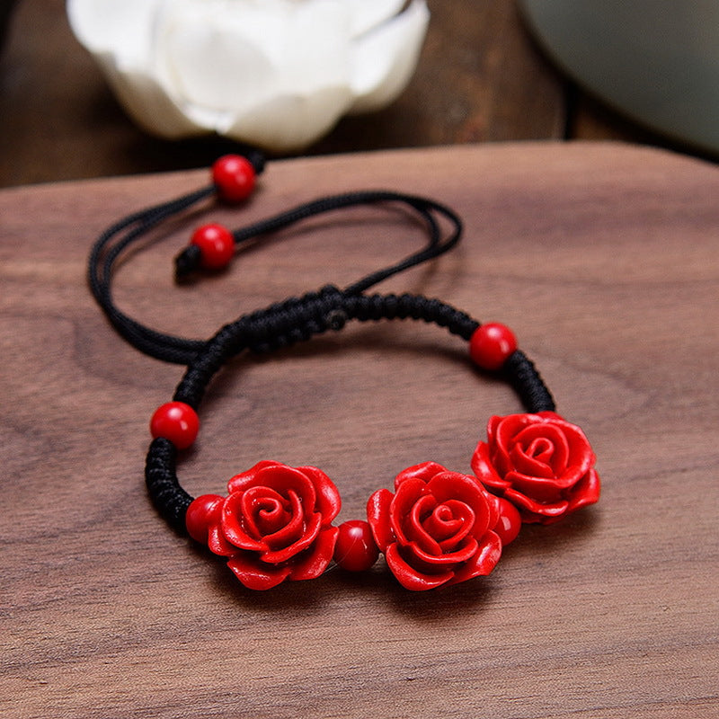 Women's Red Rose Ethnic Style Flower Beaded Bracelets