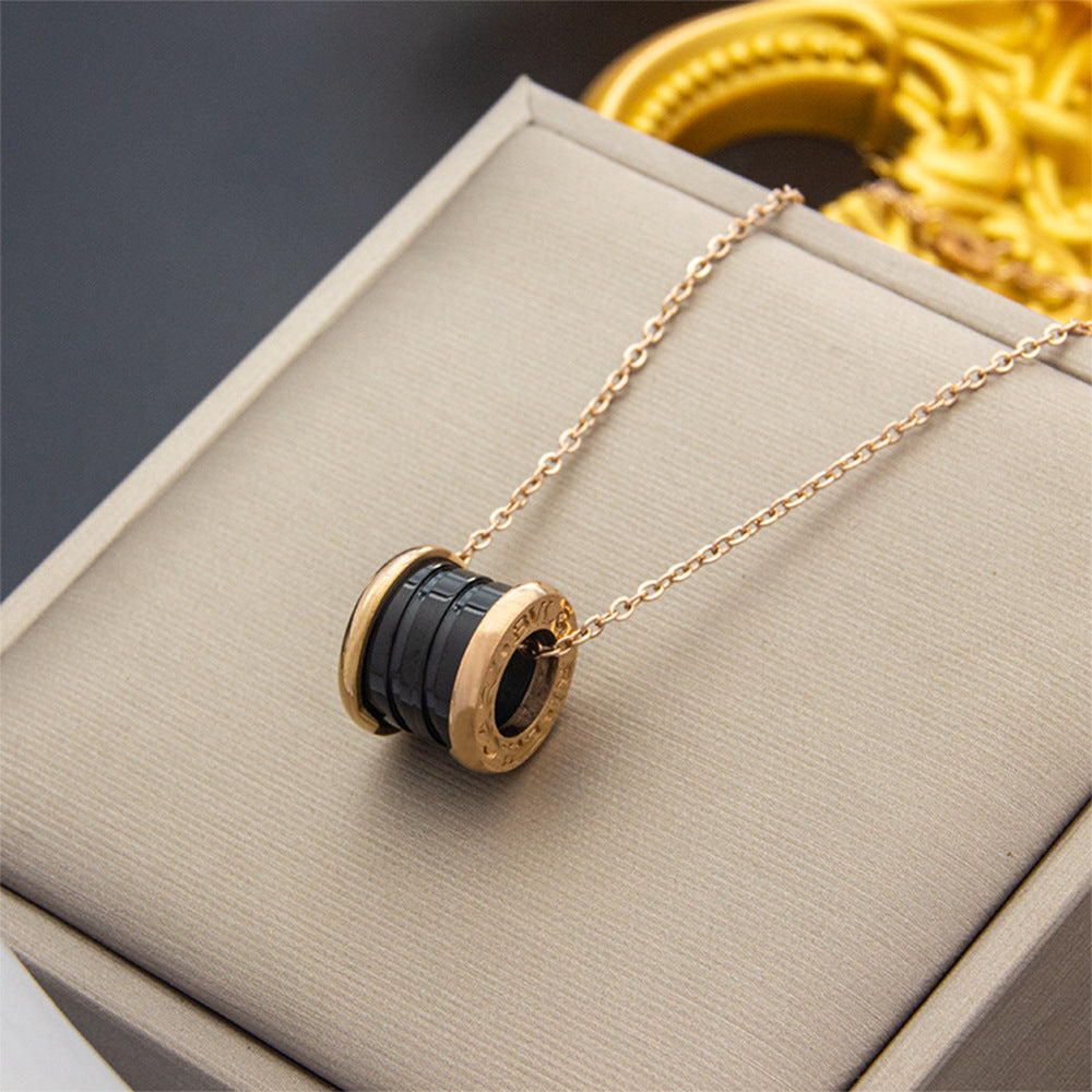 Women's & Men's Black White Simple Roman Digital Gold-plated Spring Cylinder Necklaces