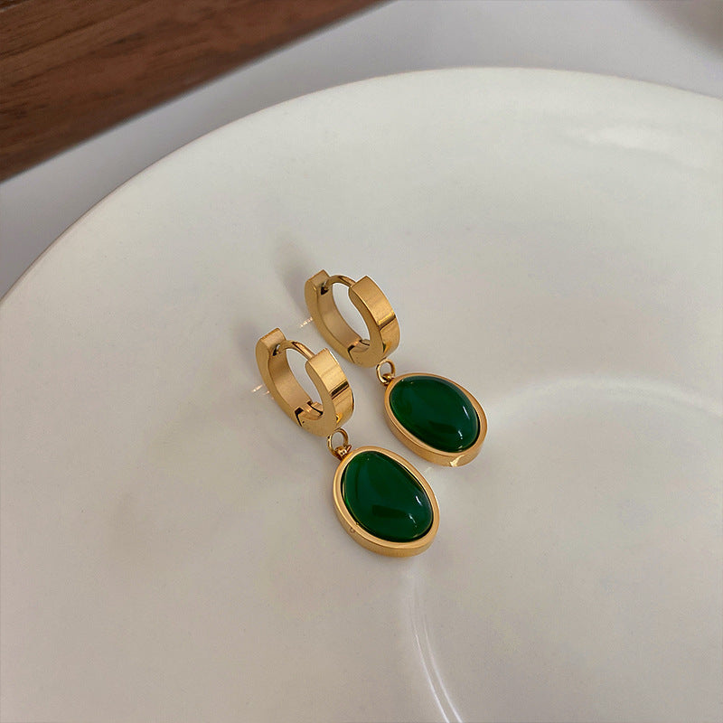 Needle Vintage Emerald Rhinestone Fashion Special Interest Light Earrings