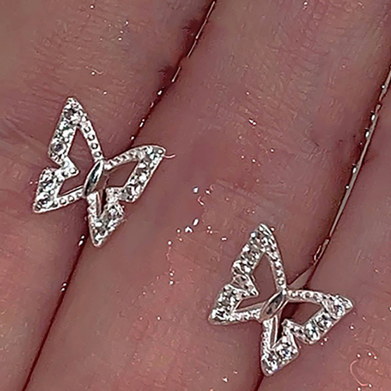 Women's Sterling Sier Hollow Butterfly Temperamental Fairy Stud Earrings