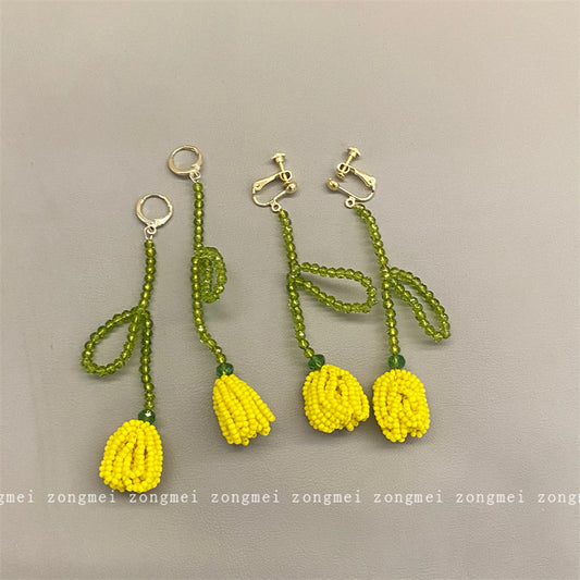 Yellow Tulip Ear Clip Vacation Style Earrings