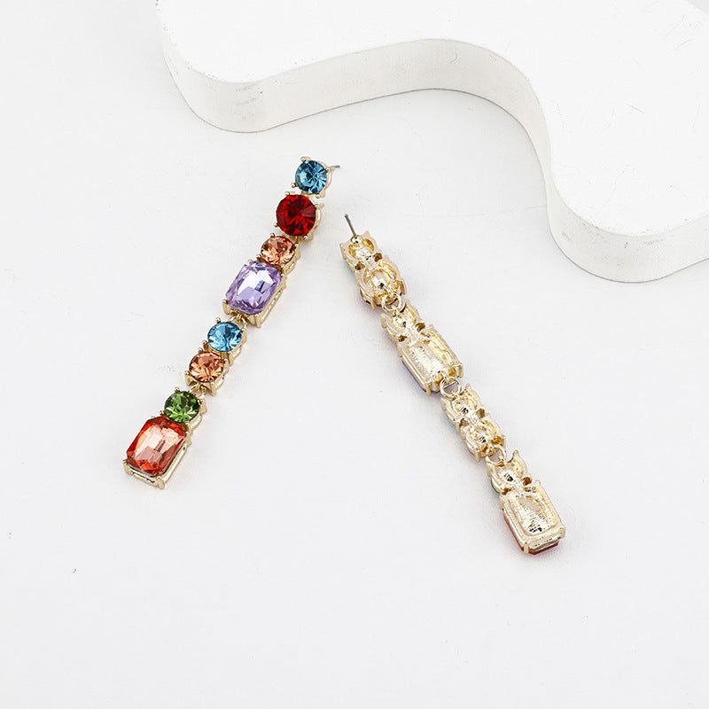 Long Fringe Geometric Crystal Versatile Personality Fashion Earrings