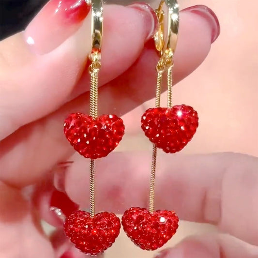 Graceful Fashionable Red Heart-shaped Long Advanced Simple Exquisite Full Earrings