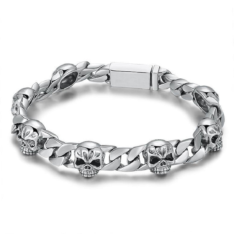 Men's Skull Punk Retro Street Hipster Glossy Release Buckle Bracelet