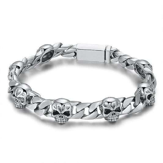 Men's Skull Punk Retro Street Hipster Glossy Release Buckle Bracelet