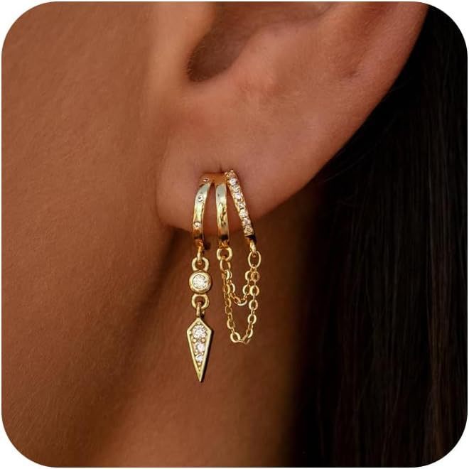 Copper Gold-plated Tassel Inlaid Zircon Irregular Fashion Earrings