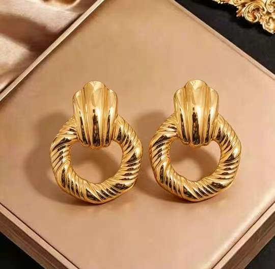 Vintage Stainless Steel Gold Unique Design Earrings