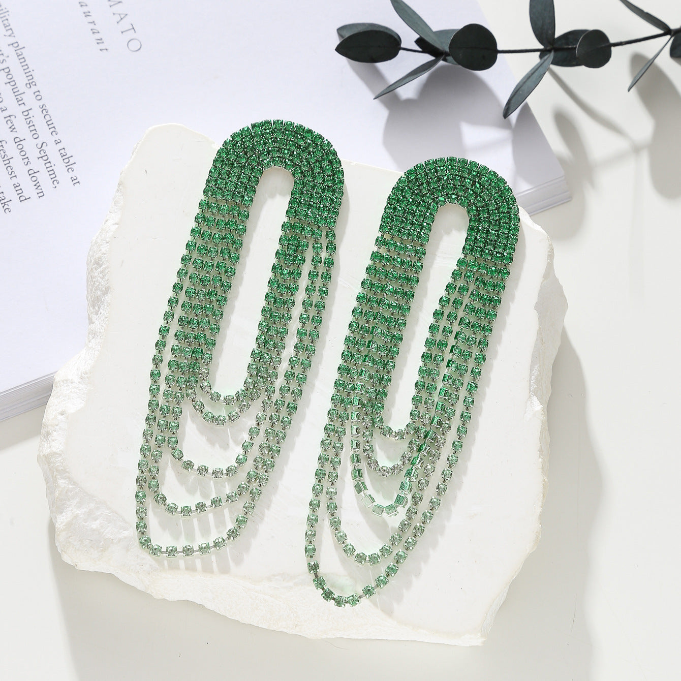 Women's Luxurious Style Shiny Rhinestone Long Fashion Gradient Multicolored Tassel Earrings
