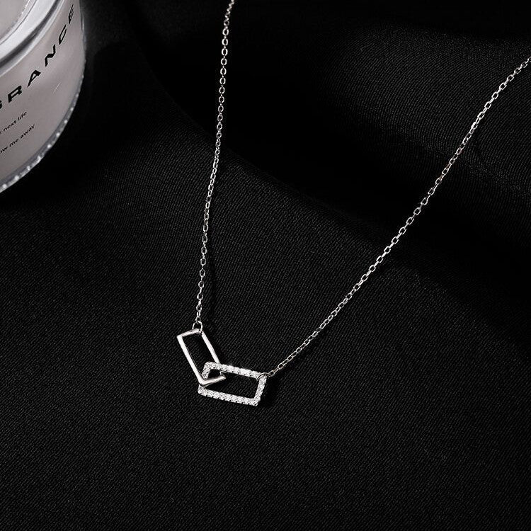 Double Square Female Niche Geometric Rectangular Diamond Simple Necklaces