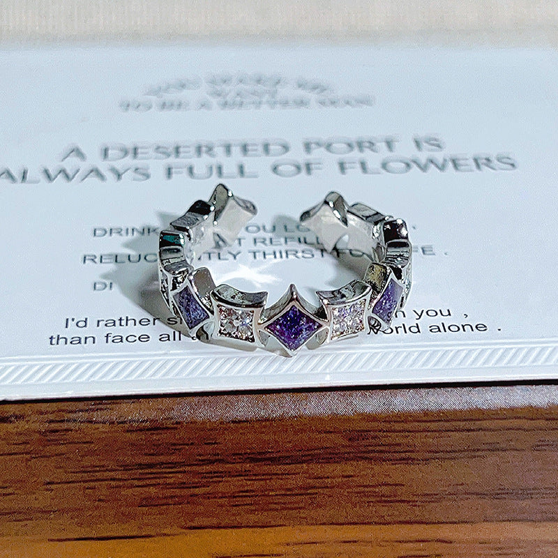 Purple Zirconium Bow Open Sweet Cool Niche High Ring