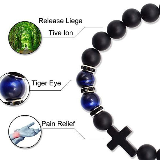 Men's Cross Elastic String Beaded Gift Tigereye Bracelets