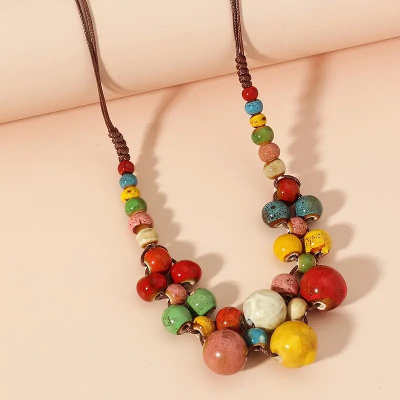 Beaded Ceramic Beads Bohemian Gravel Color Necklaces