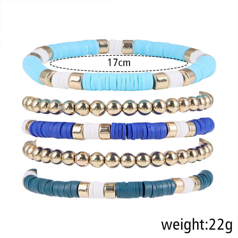 Women's & Men's Simple Polymer Clay Round Beads Suit Retro Bracelet