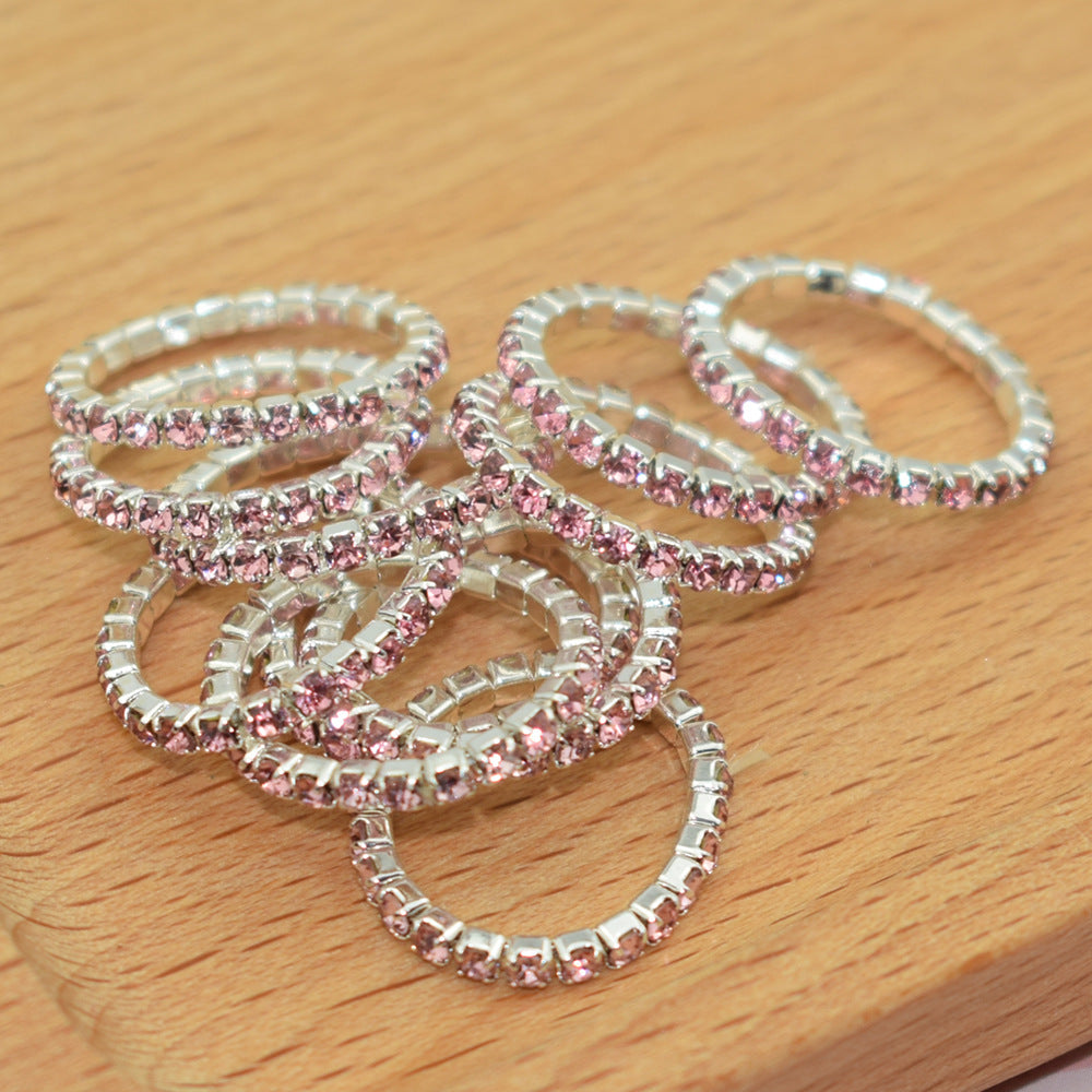 Korean Style Single Row Rhinestone Elastic Mixed Ring