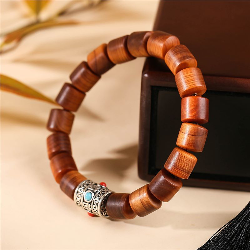 Men's Arborvitae High Oil Red Horizontal Pattern Old Materials Rosary Bracelet