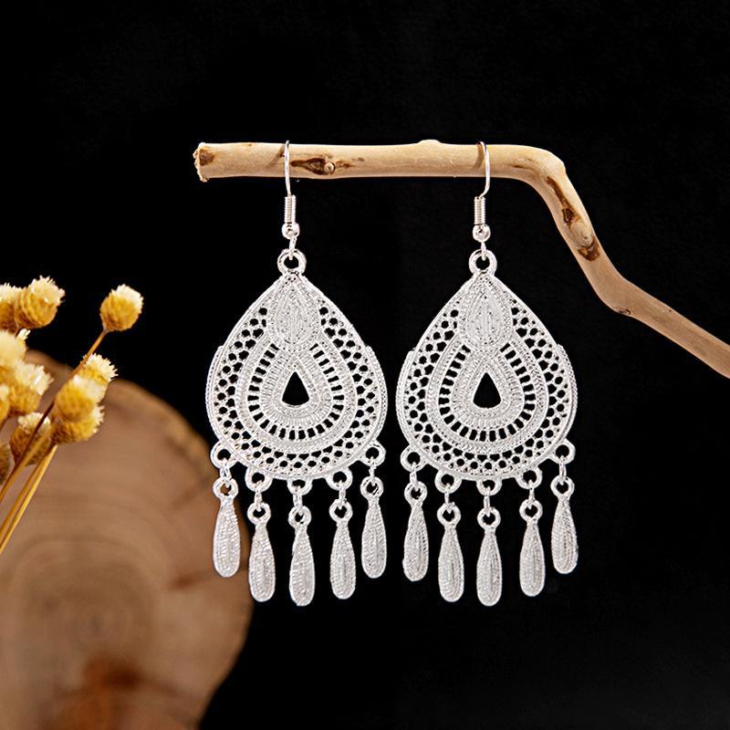 Imitation Sier Miao Minority Tourist Attractions Bohemian Exaggerated Long Leaves Earrings