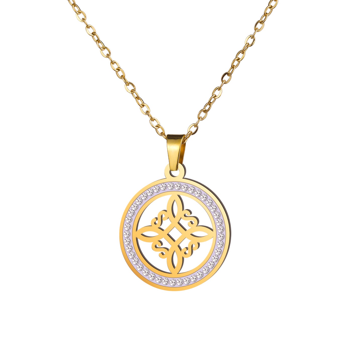 Witch Knot Stainless Steel Clear Zircon Round Charm Christmas Pendants