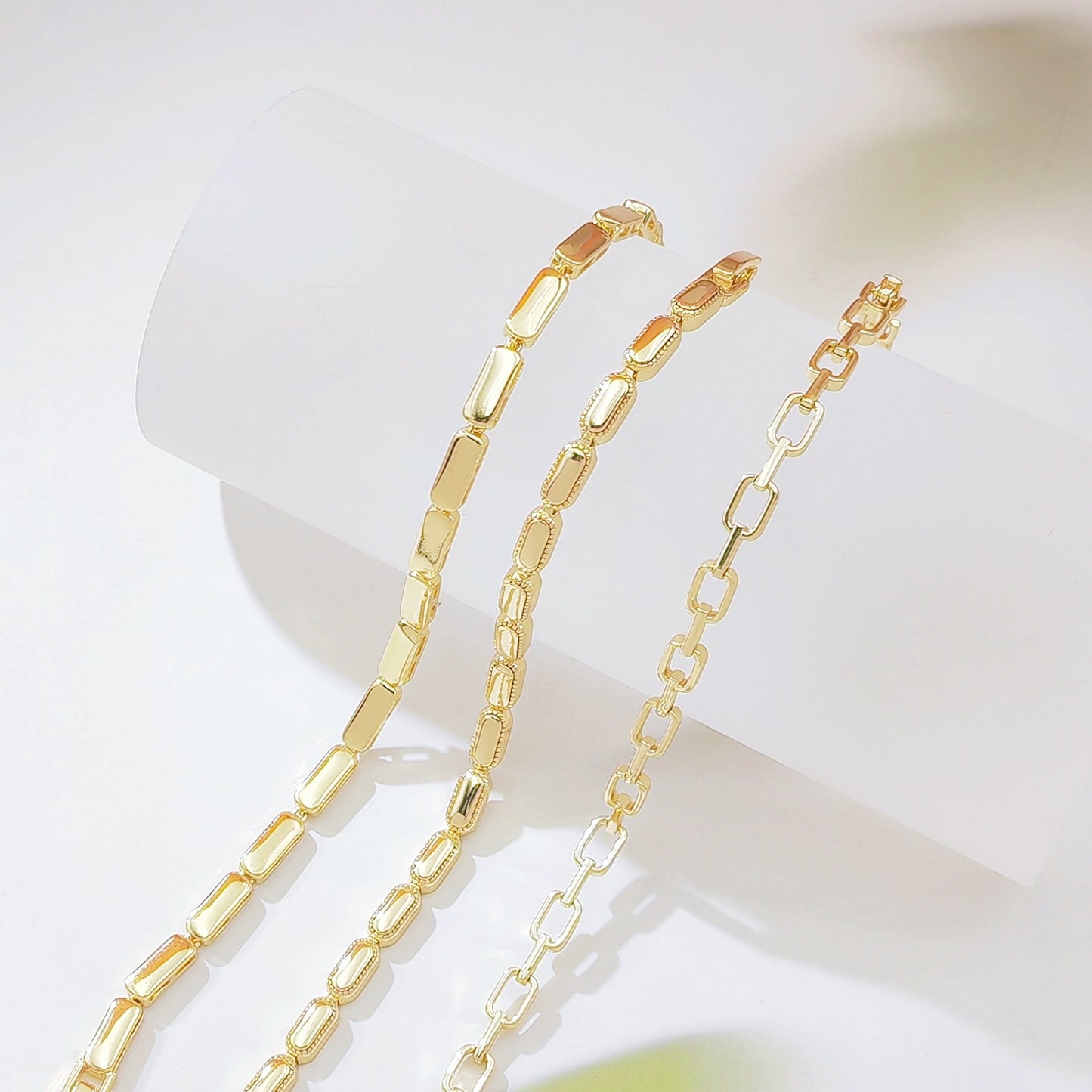 Gold Texture Rectangular Bamboo Glossy Stitching Bracelet