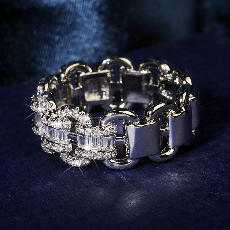 Men's Iron Chain Cuban Hip Hop Zircon Crisscross Ring