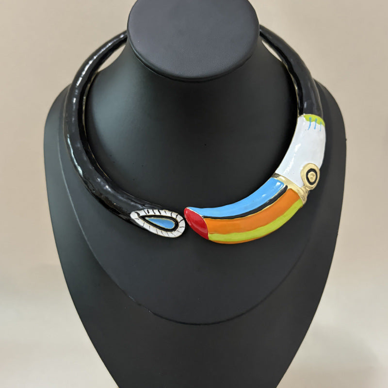 Women's Design Metal Colorful Oil Parrot Affordable Luxury Fashion High-grade Open Collar