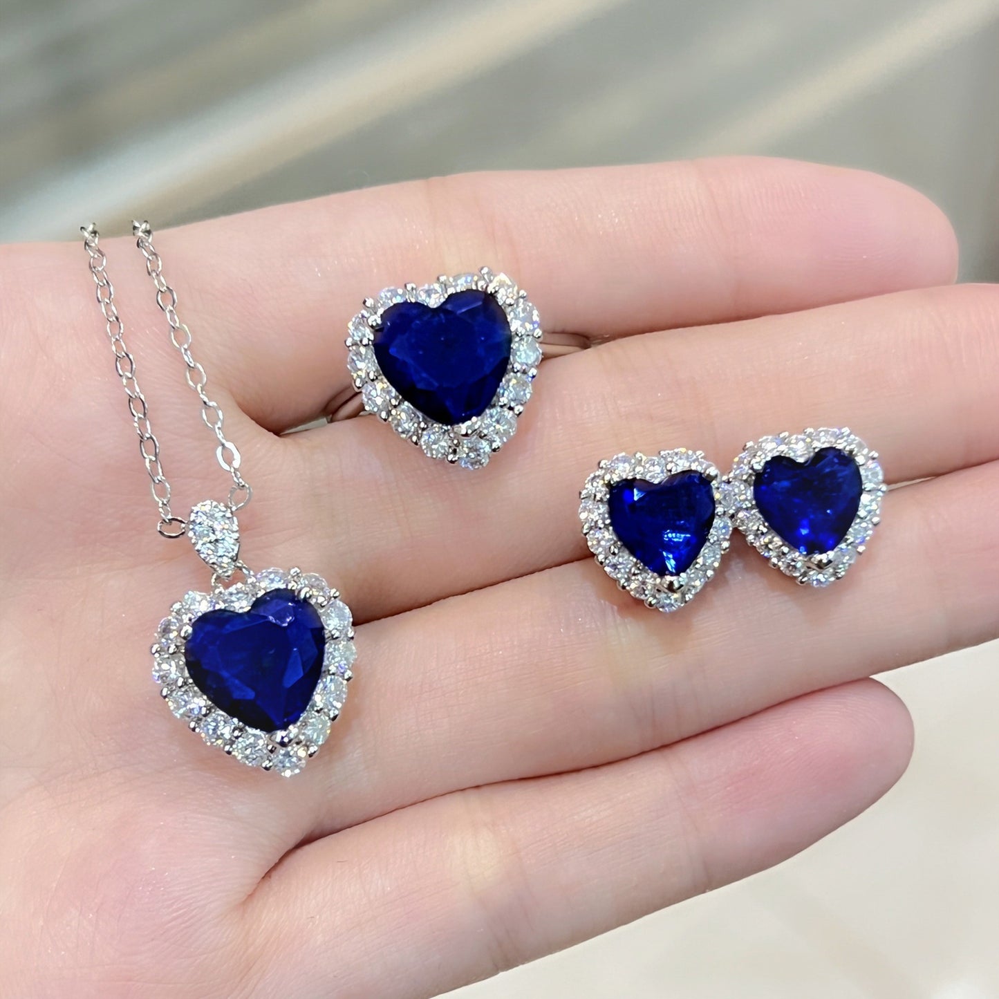 Women's Blue Red Yellow Green Purple White Gemstone Zircon Princess Jewelry Set