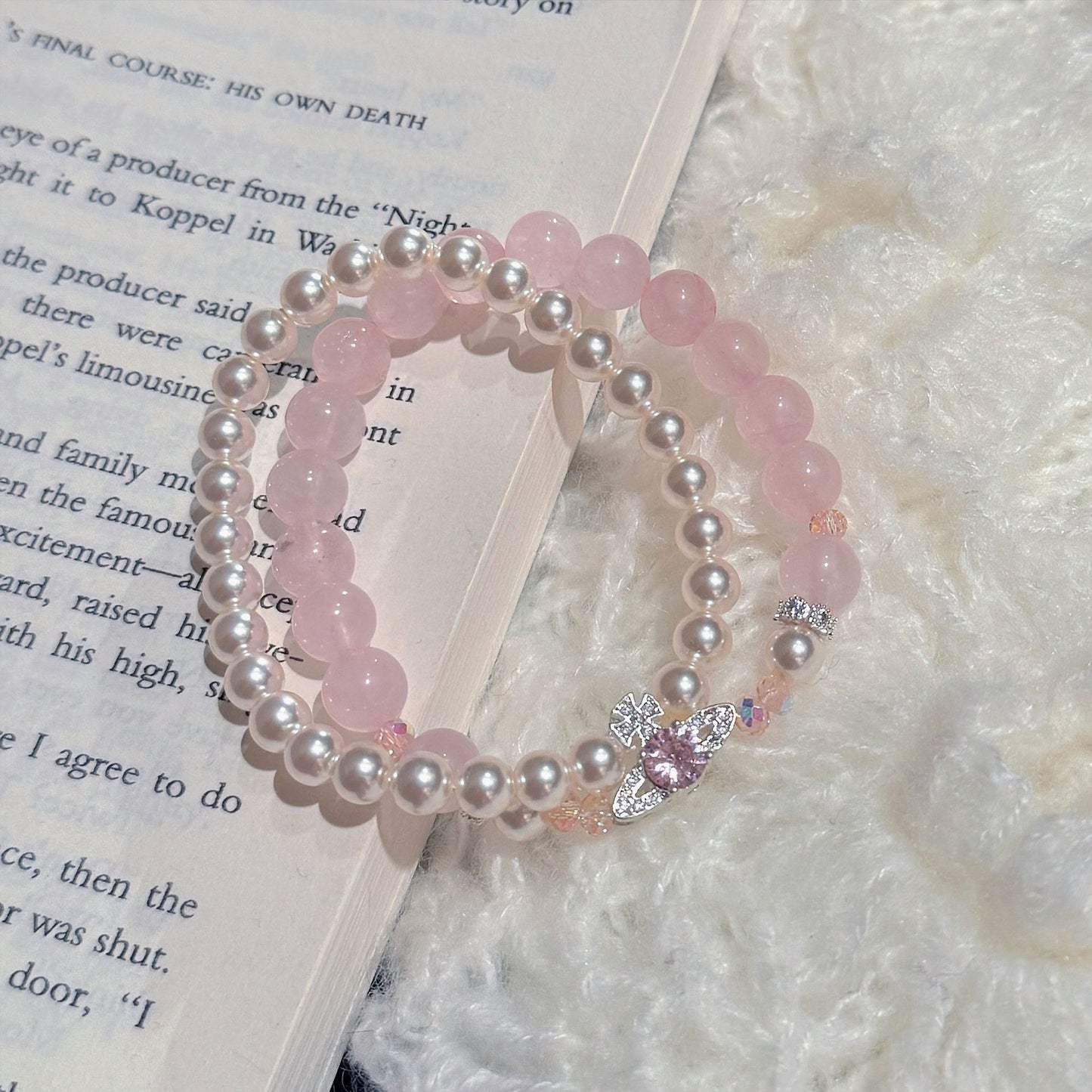 Queen Mother Pink Pearl Crystal Light Bracelets