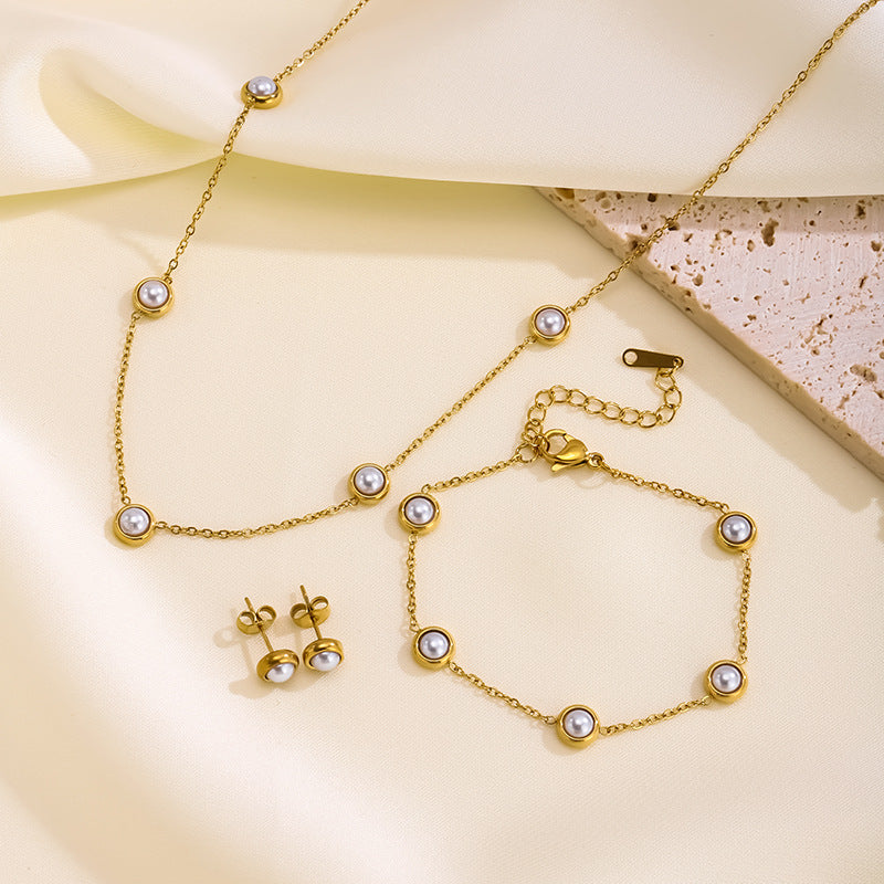 Women's Fresh White Pearl Clavicle Chain Round Of Bracelets