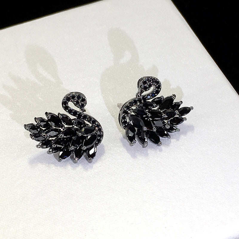 Sier Needle Black Swan Female Graceful Earrings