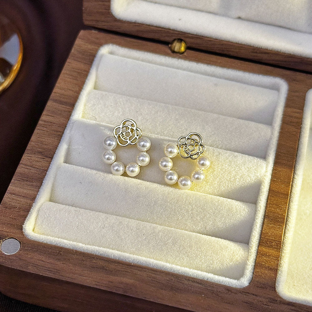 Inlaid Zircon Flower Elegant High-grade Pearl Earrings