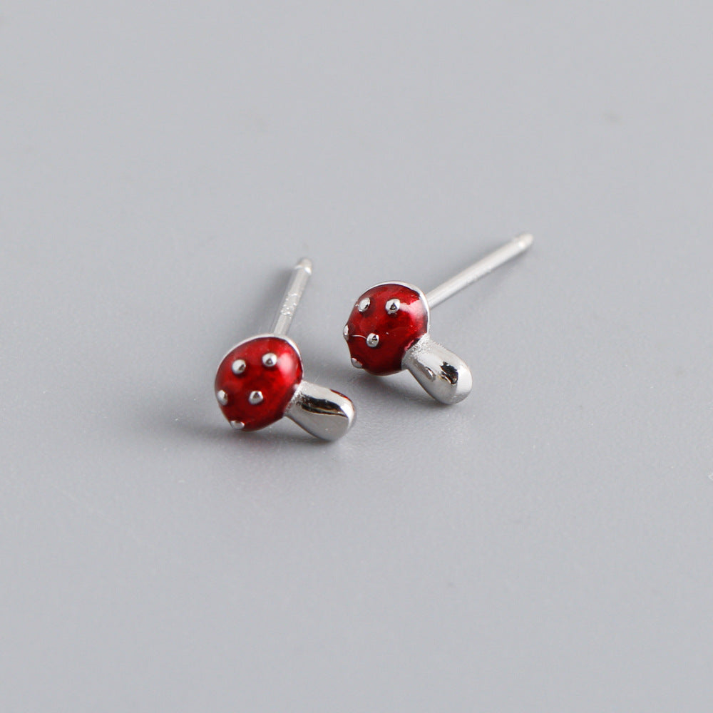 Simple Fresh Epoxy Mushroom-shaped Sterling Sier Earrings