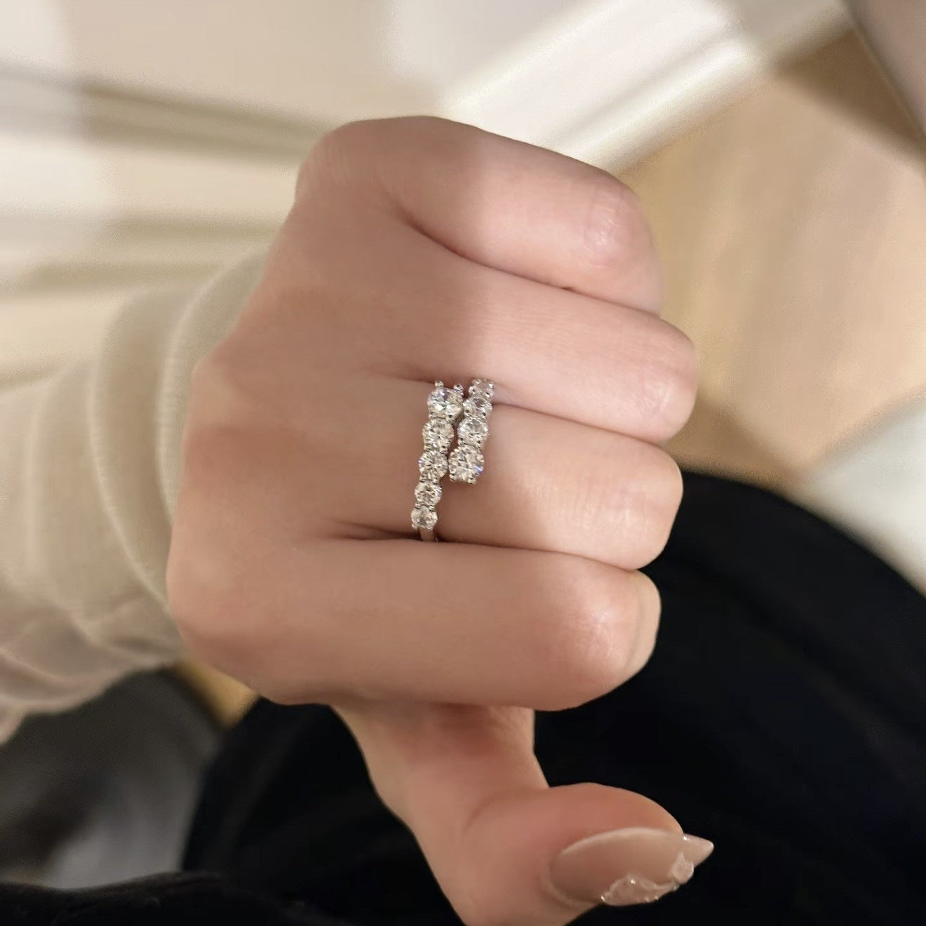 Women's Row Diamond Simple Fashion Opening Adjustable Design Light Luxury High-grade Rings