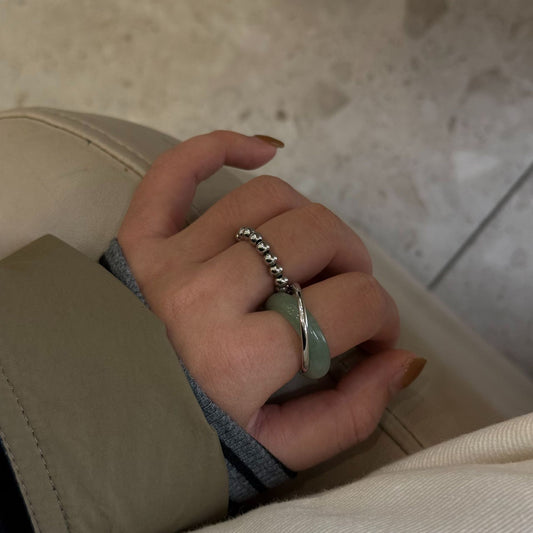 Stone Spot Tiger Eye Staggered Obsidian Rings